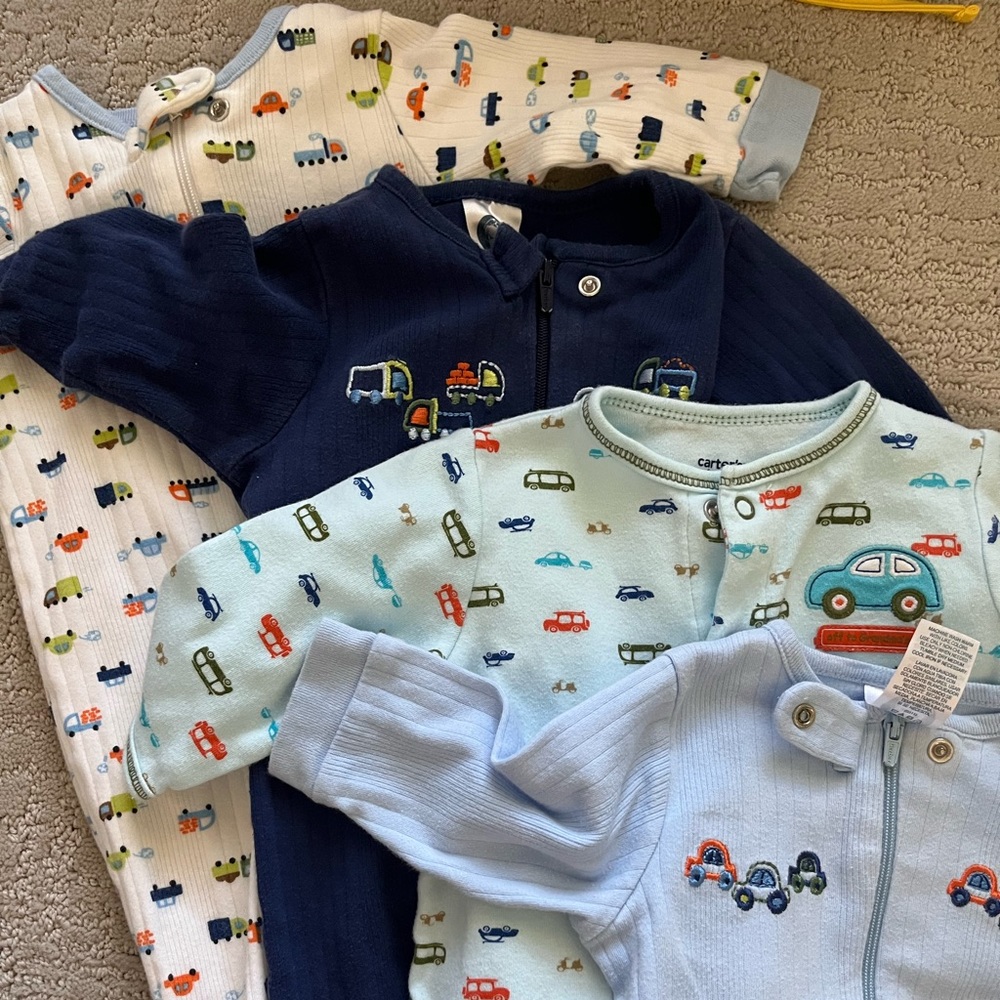 0-3 month pajamas. Trains.